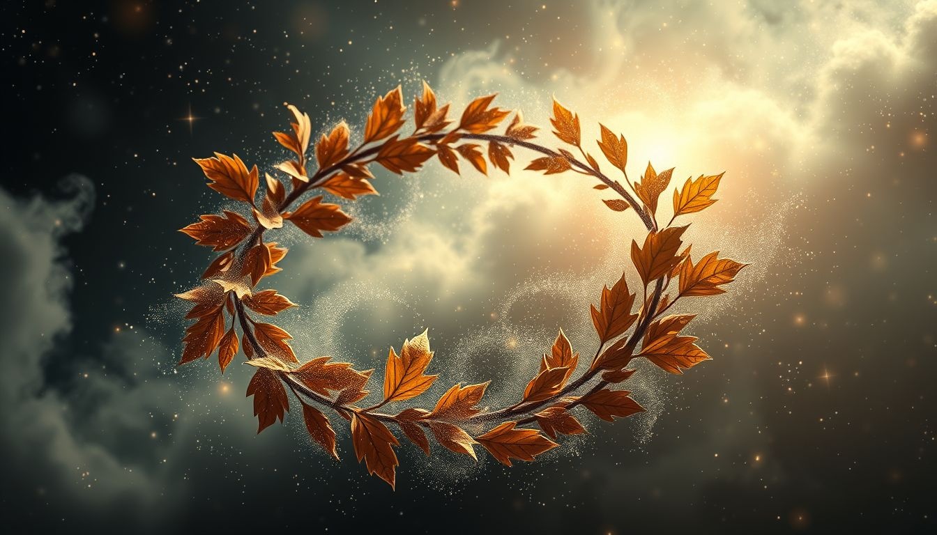 Usychający wieniec z liści dębu symbolizuje utratę sił życiowych.