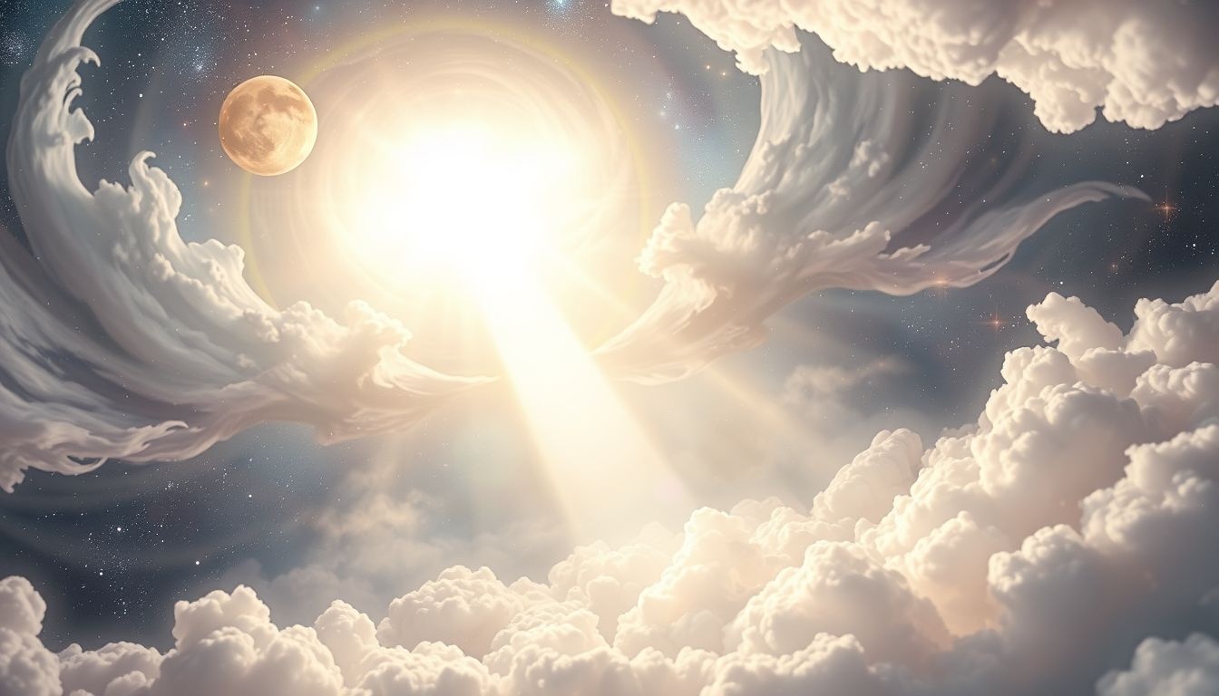 Biały promień światła symbolizuje duchową czystość i odnowę.
