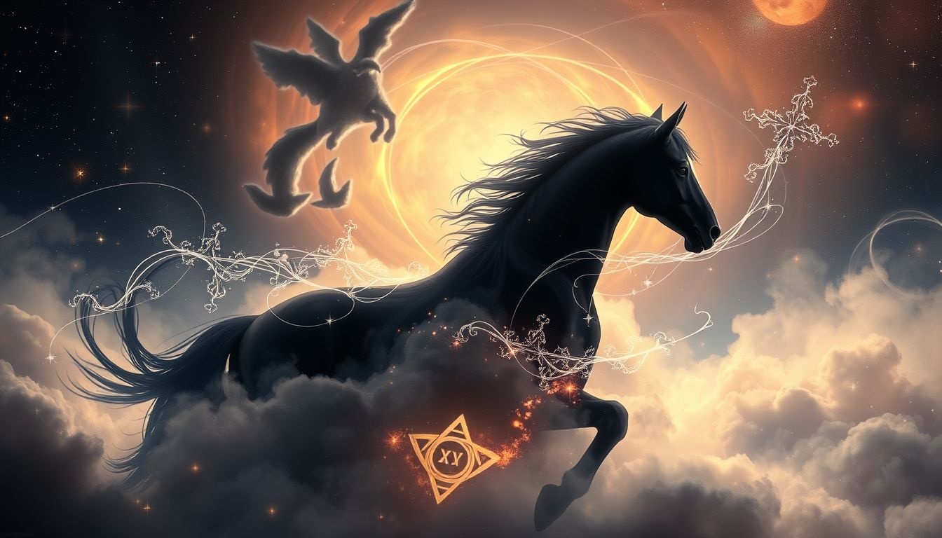 Czarny mustang symbolizuje ukryte siły i nieświadome pragnienia.