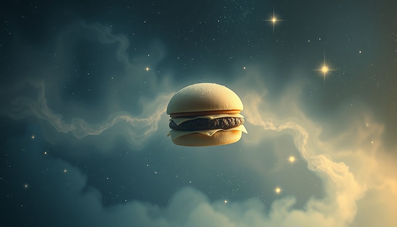Hamburger bez smaku symbolizuje brak satysfakcji i rutynę.