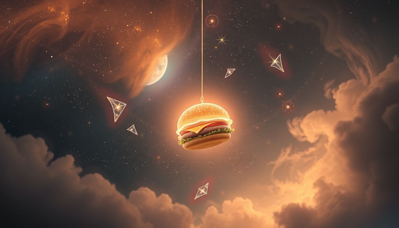 Hamburger spadający symbolizuje utratę kontroli nad sytuacją życiową.