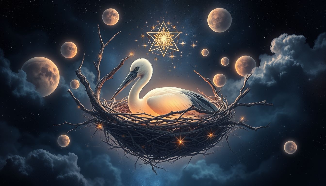Ibis w gnieździe symbolizuje rodzinne bezpieczeństwo i troskę.