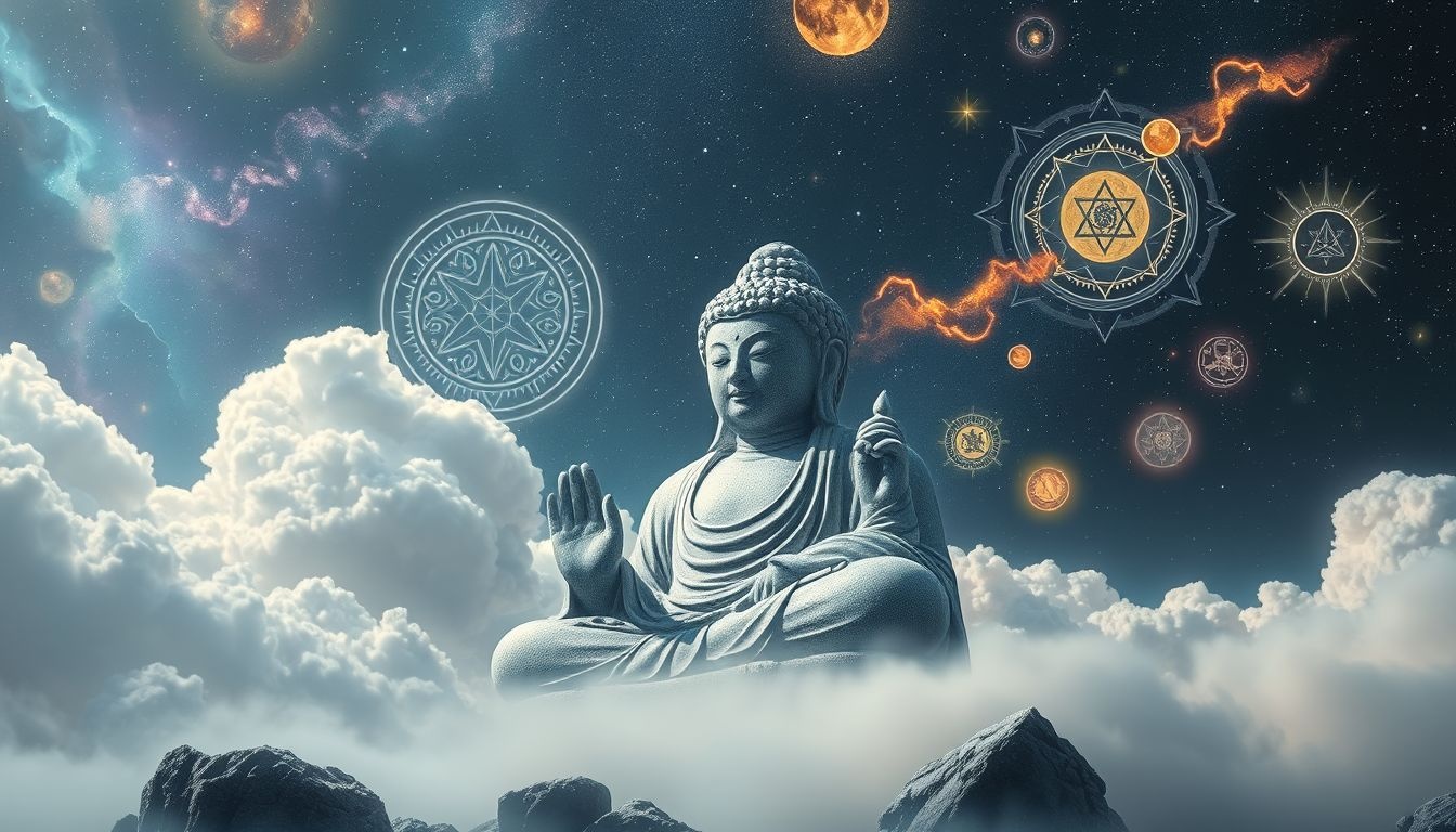 Kamienny Budda symbolizuje niezłomną siłę i duchową trwałość.