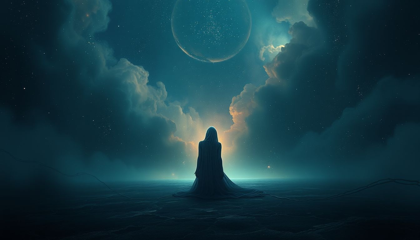 Klękanie w ciemności symbolizuje lęk przed nieznanym i niepewność.