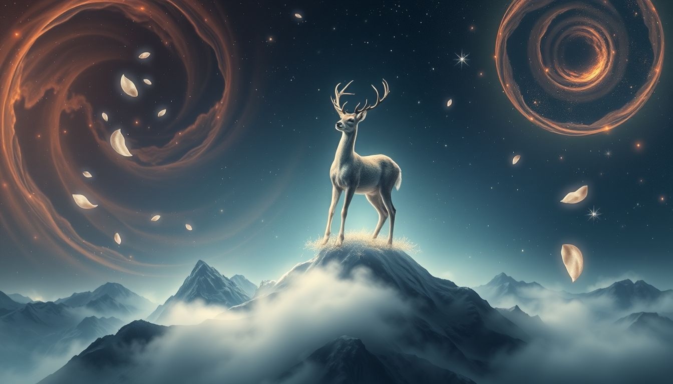 Łania w górach symbolizuje siłę i wolność duchową.