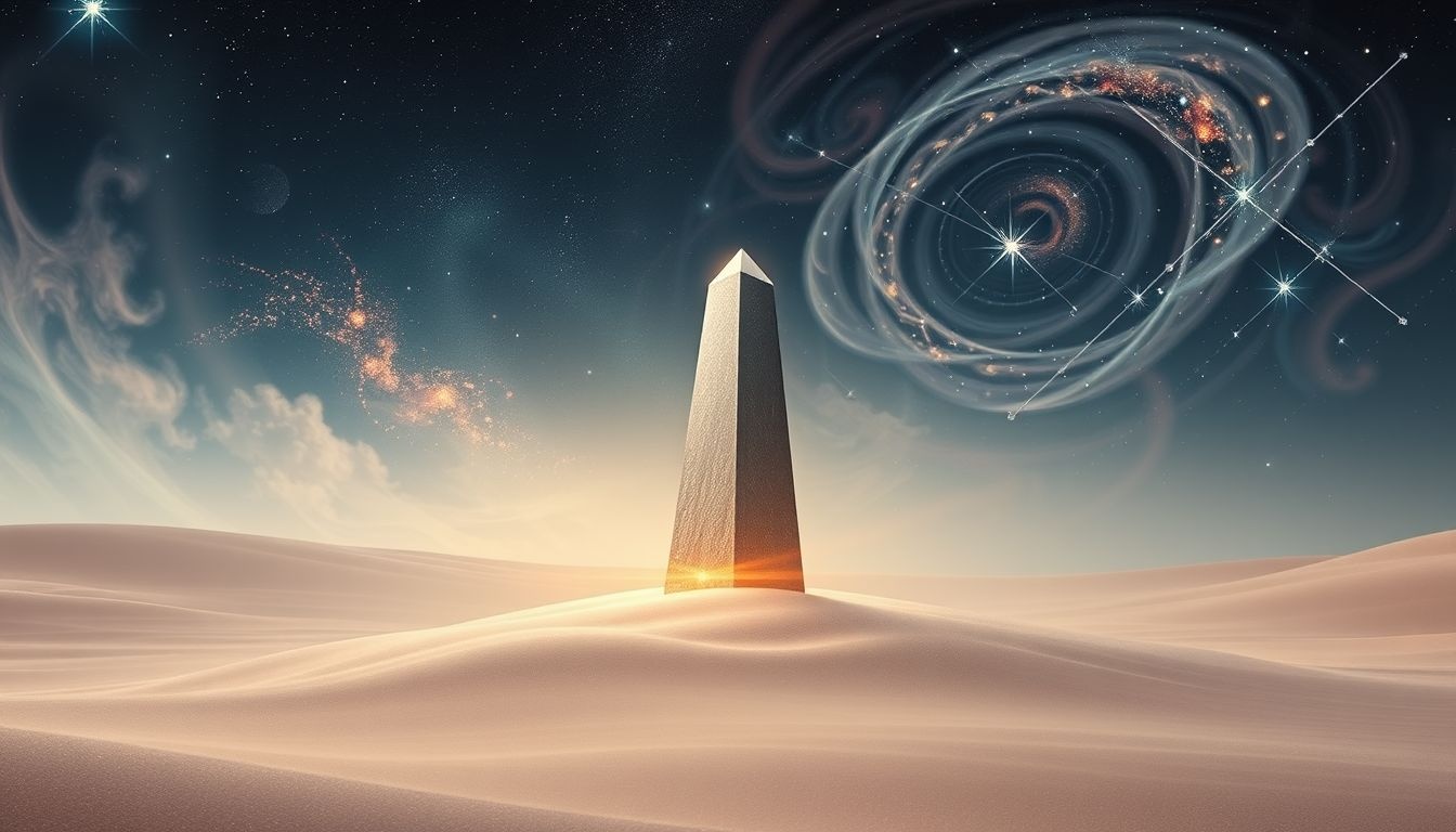 Obelisk w piasku symbolizuje ulotność i przemijanie życia.
