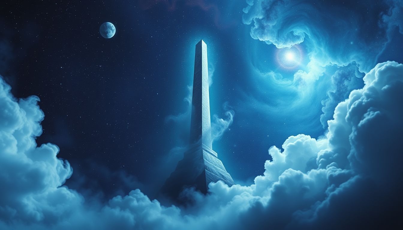 Znikający obelisk symbolizuje ulotność ambicji i niepewność życia.