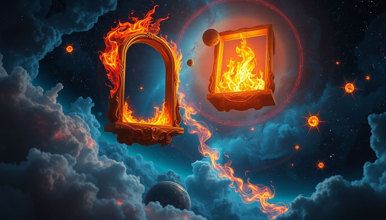 Okna z widokiem na ogień symbolizują pasję i ryzyko przemiany.