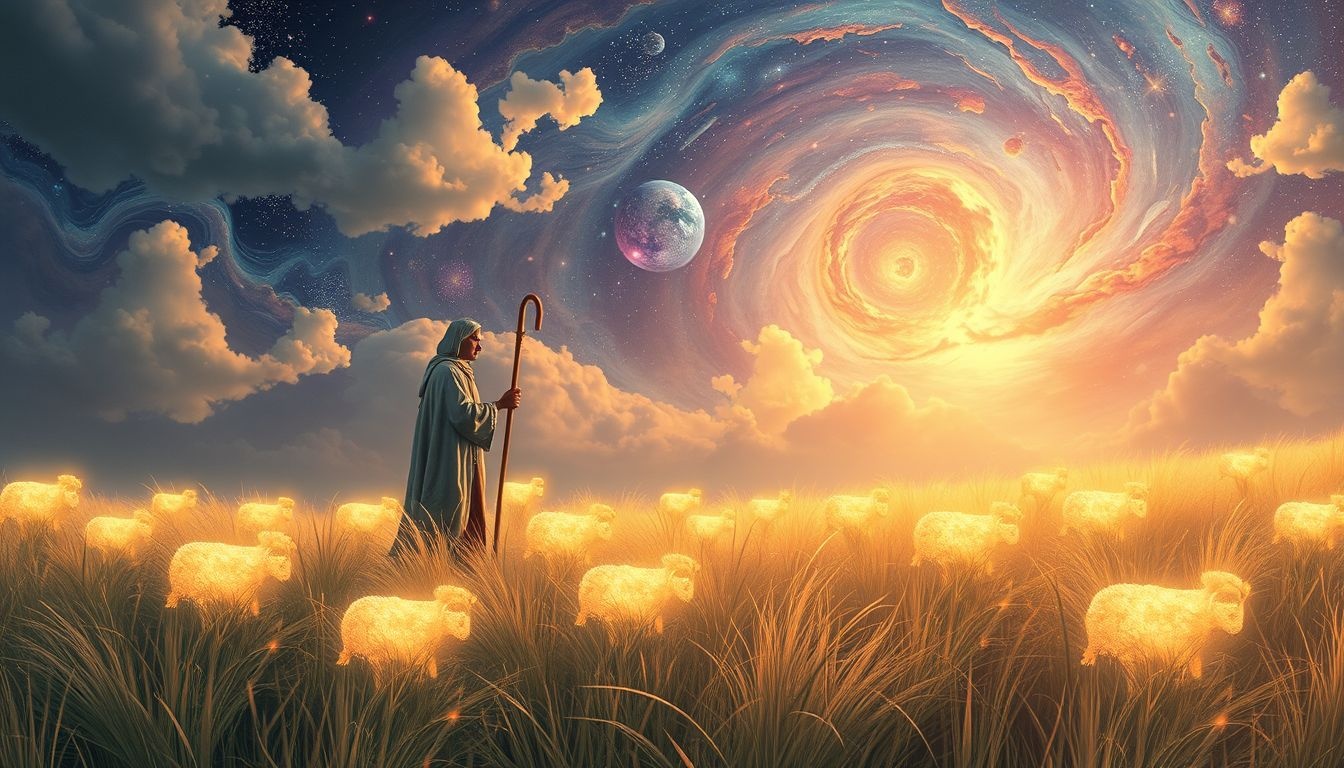 Owczarz pracujący w polu symbolizuje trud i wytrwałość.