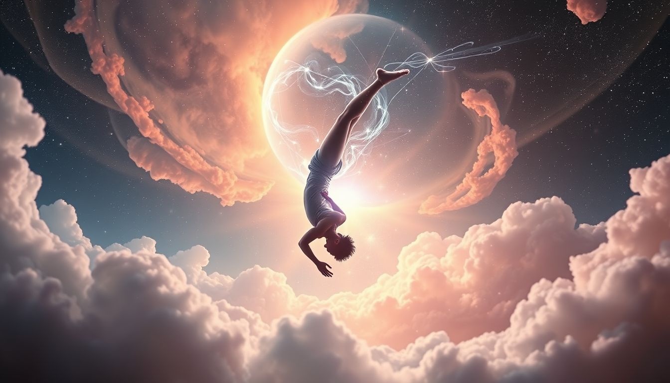Salto w tył z prędkością symbolizuje szybkie pokonywanie życiowych przeszkód.