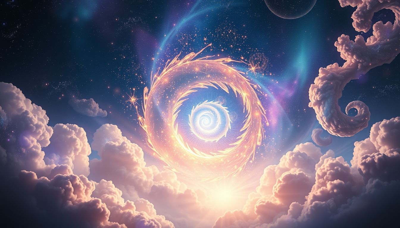 Spirala symbolizuje nieustanny rozwój i duchową transformację.