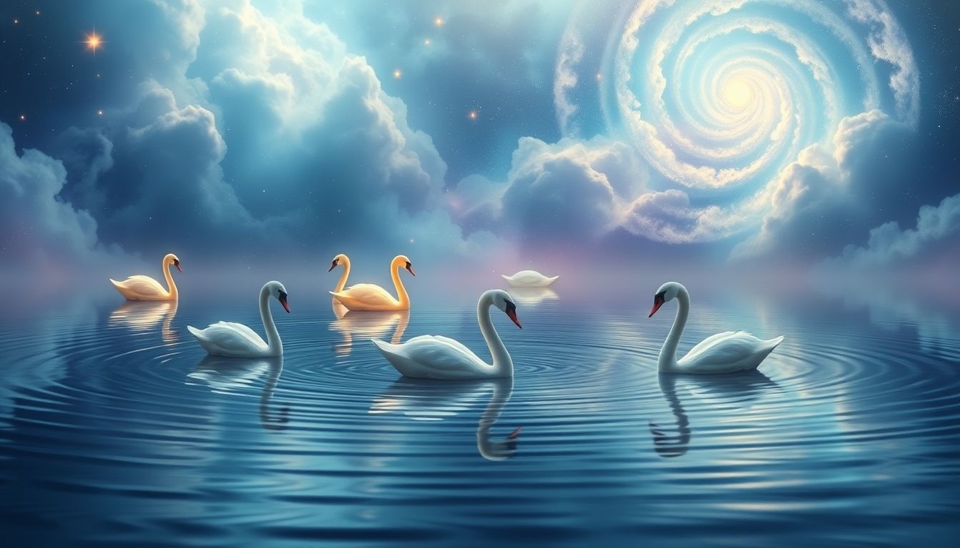 Staw z łabędziami symbolizuje harmonię i spokój duszy.