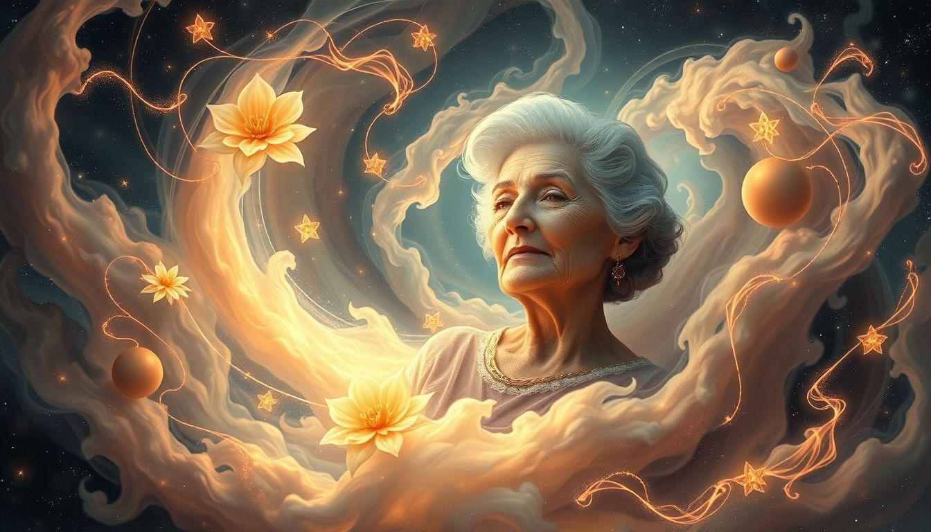 Babcia w młodym wieku symbolizuje mądrość i niewinność jednocześnie.