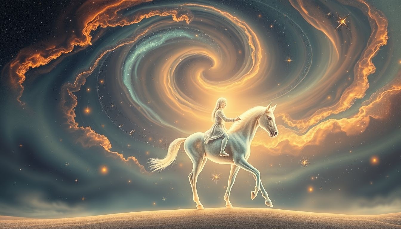 Jazda na źrebięciu symbolizuje nowe wyzwania i życiowe aspiracje.