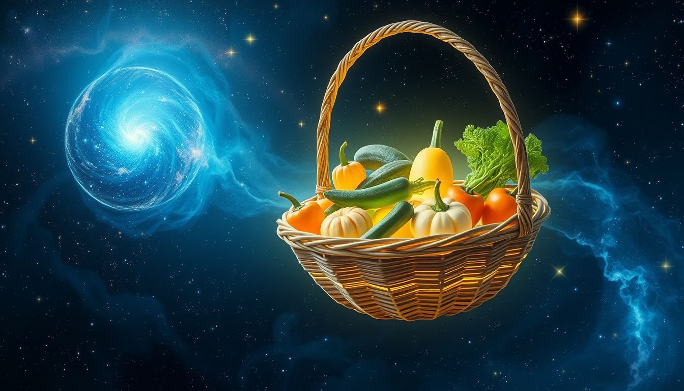 Koszyk z warzywami symbolizuje zdrowie, równowagę i energię życiową.