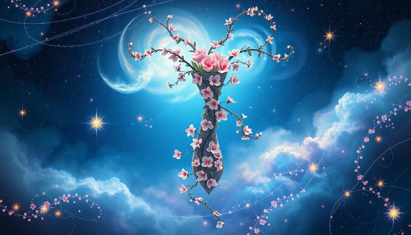 Krawat w kwiaty symbolizuje harmonię natury i osobiste emocje.