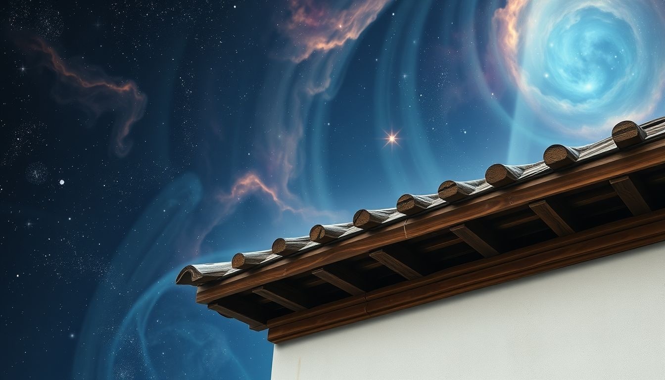 Narożnik dachu w starym domu symbolizuje trwałość rodzinnej tradycji.