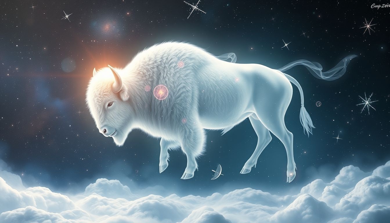 Biały bizon symbolizuje duchową czystość i wewnętrzną siłę.