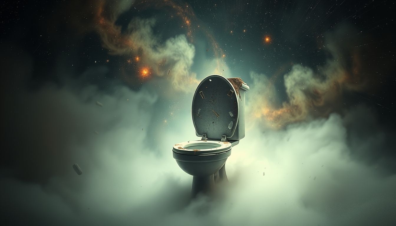 Brudna toaleta w opuszczonym miejscu symbolizuje zaniedbane problemy emocjonalne.