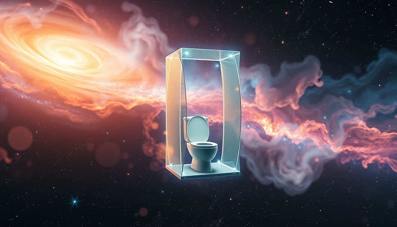 Brudna toaleta bez drzwi symbolizuje poczucie braku prywatności.