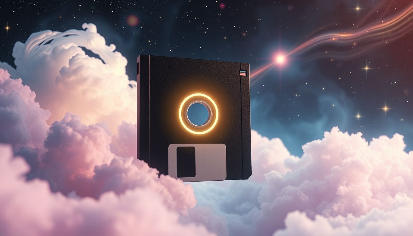 Dyskietka symbolizuje utracone wspomnienia i dawną technologię.
