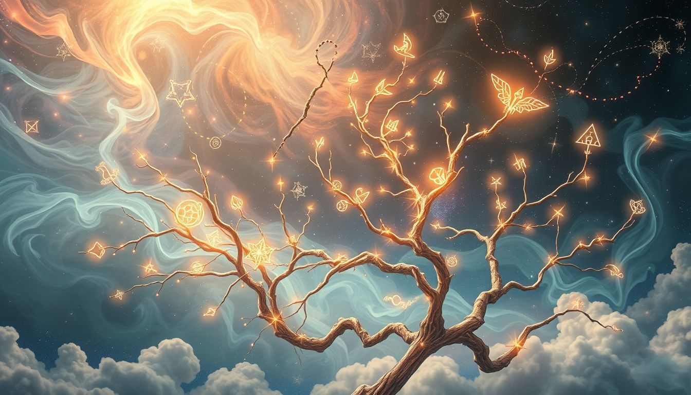 Gałęzie symbolizują połączenie z naturą i duchowym wzrostem.