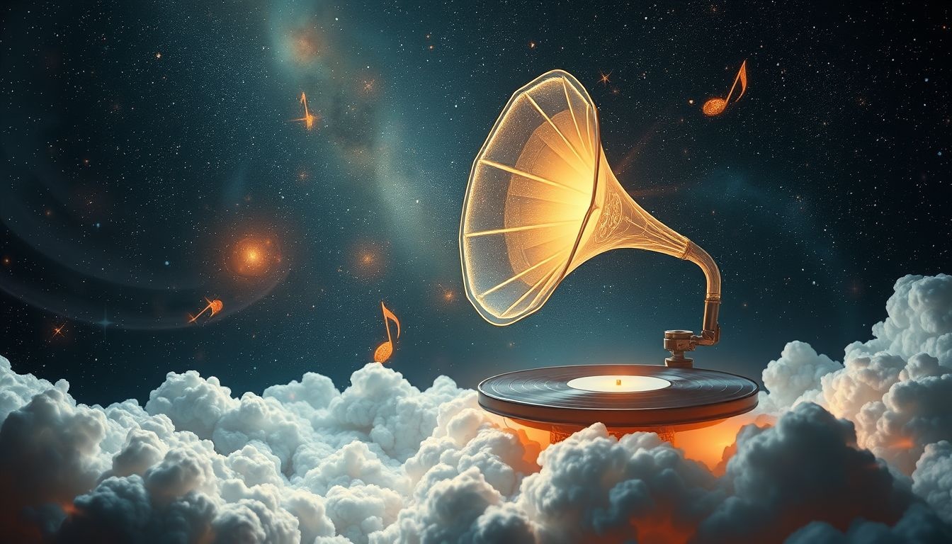Gramofon symbolizuje tęsknotę za dawnymi, autentycznymi emocjami.