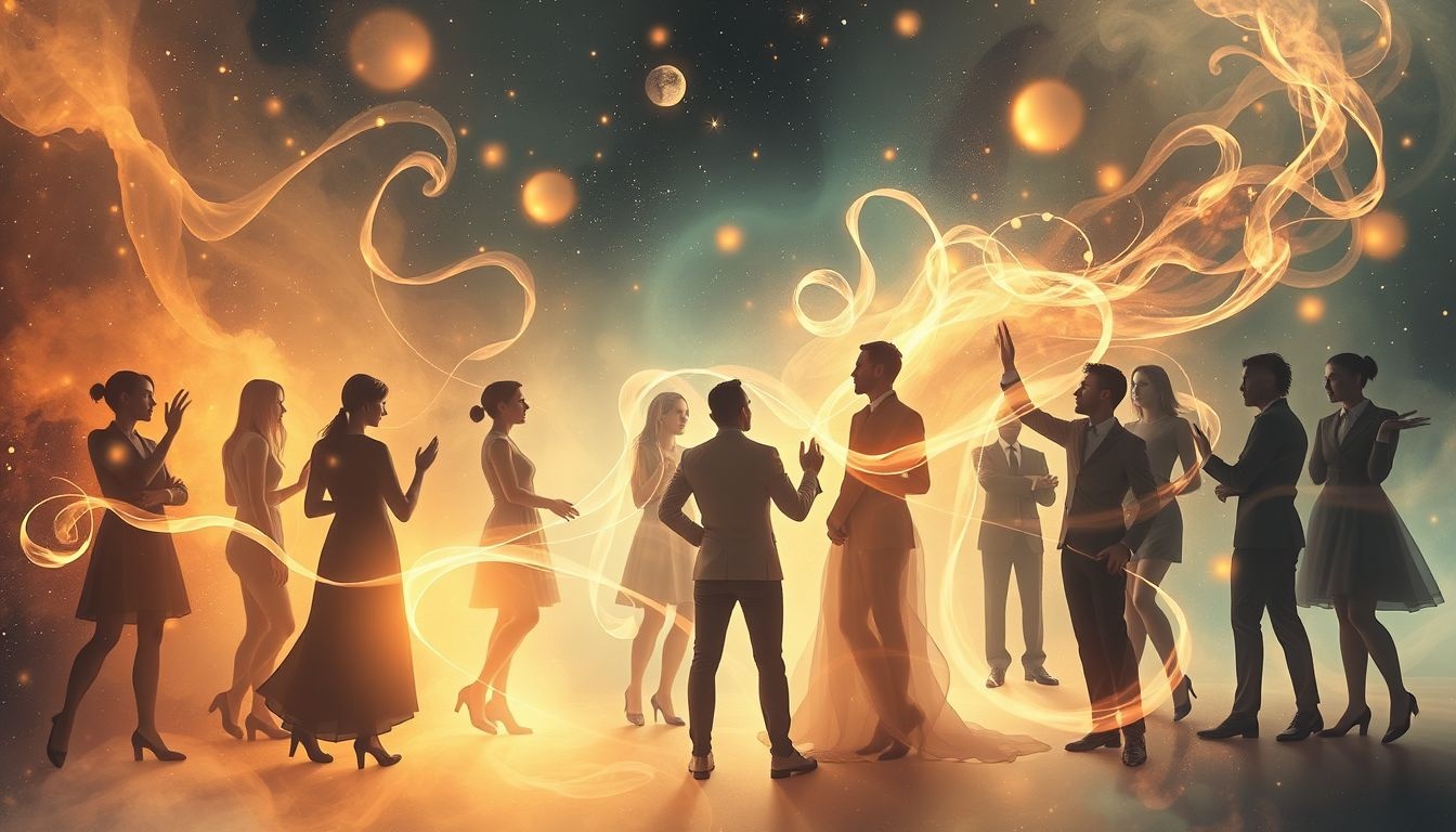 Pełen ludzi pokój symbolizuje współpracę, ale i możliwe konflikty.