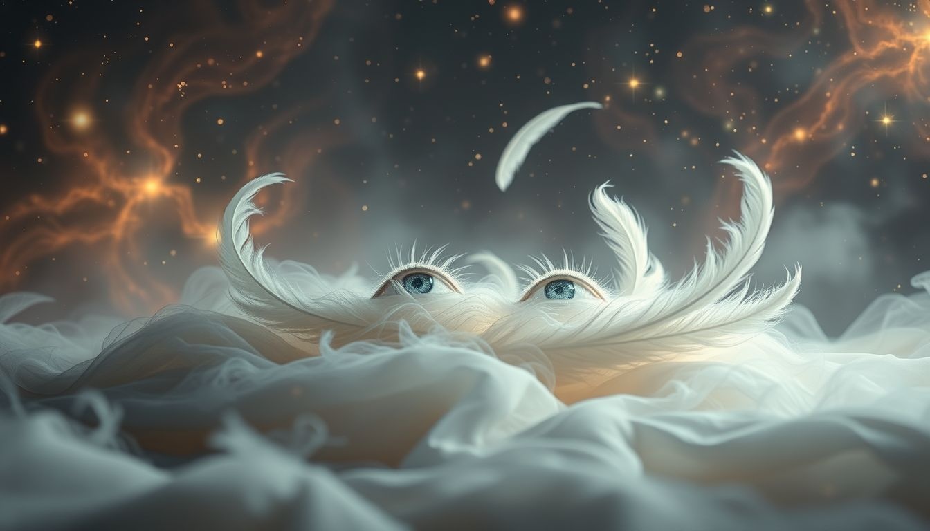 Sen o piórach w oczach symbolizuje iluzje i zakłócone postrzeganie.