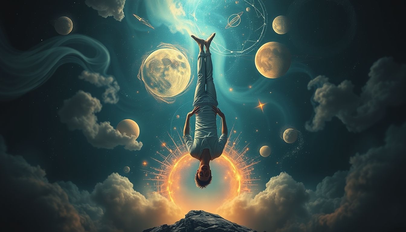 Stanie na głowie w pracy symbolizuje odwrócenie dotychczasowego porządku.