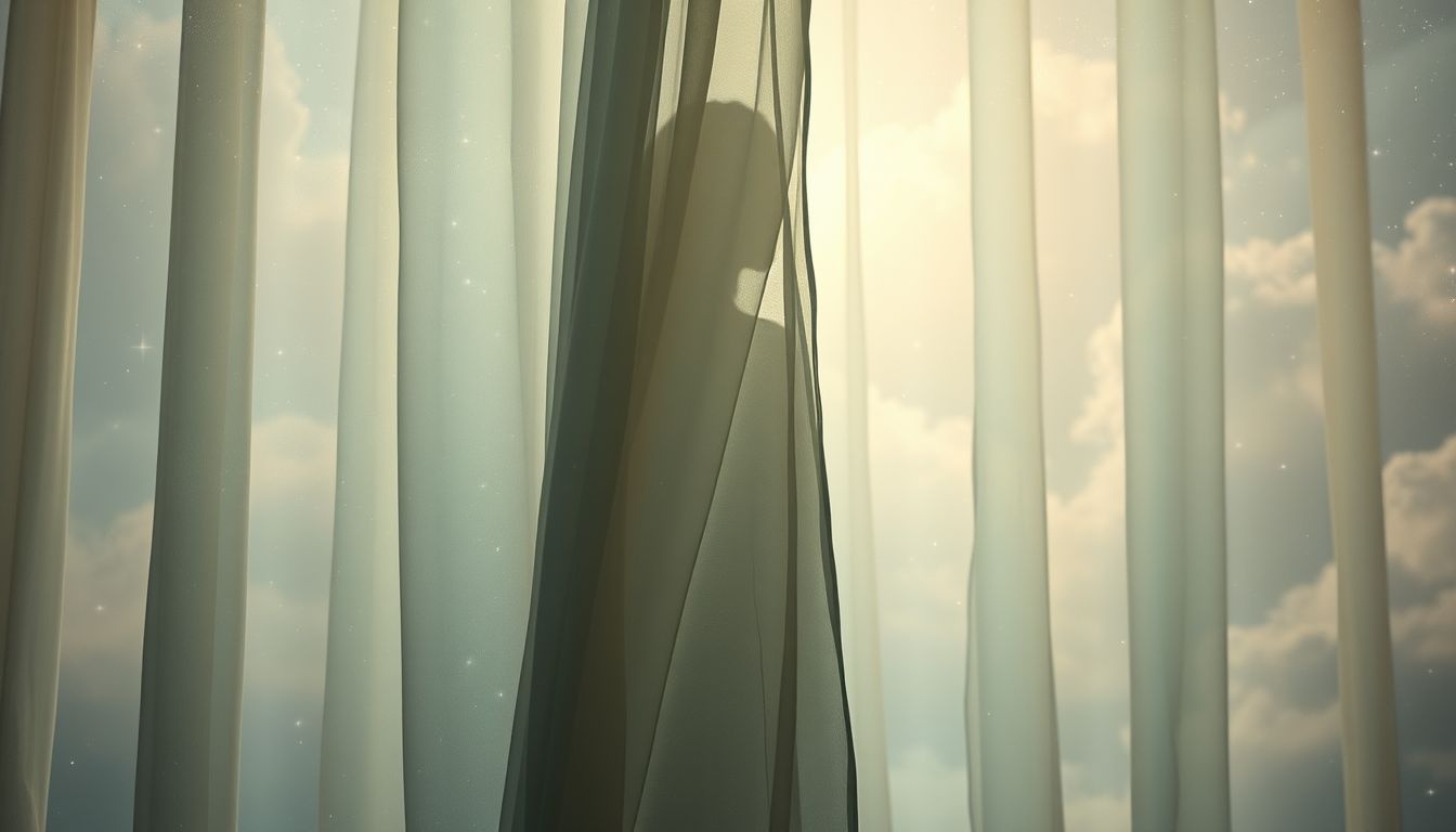 Widok kogoś za zasłoną symbolizuje ukryte tajemnice i emocje.