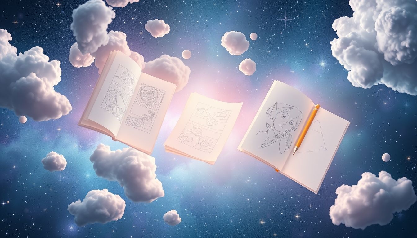 Sen o notatniku z rysunkami symbolizuje twórczą intuicję i inspirację.