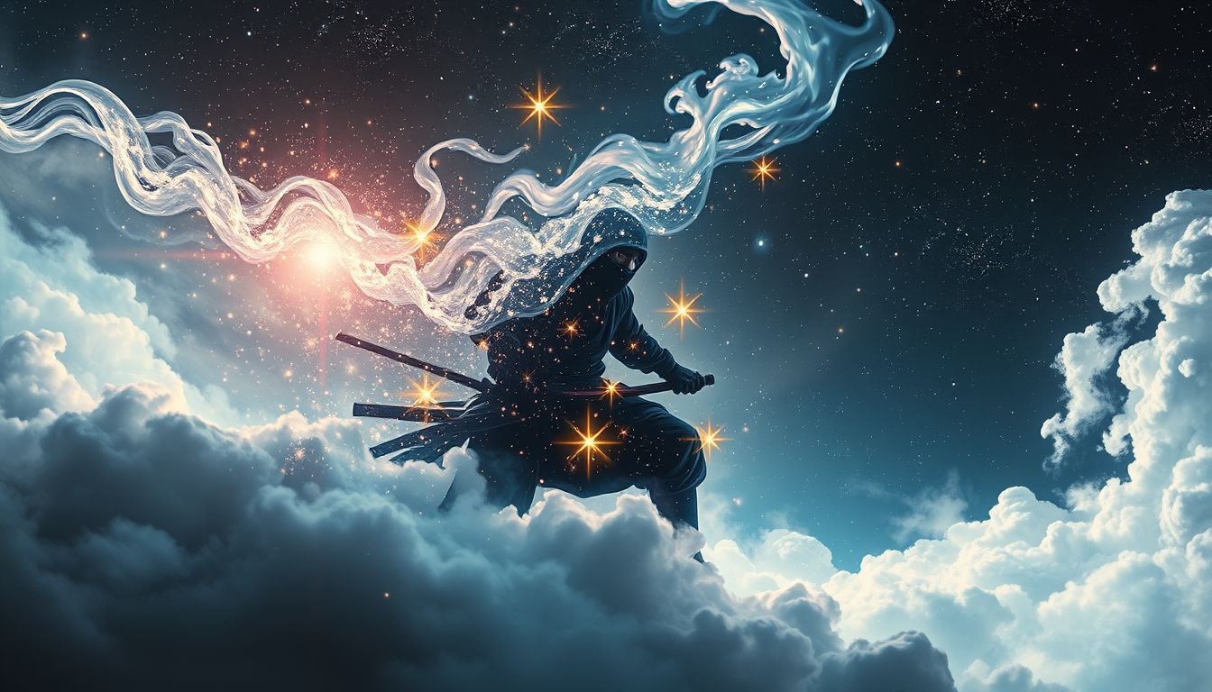 Pokonany ninja symbolizuje zwycięstwo nad ukrytymi lękami.