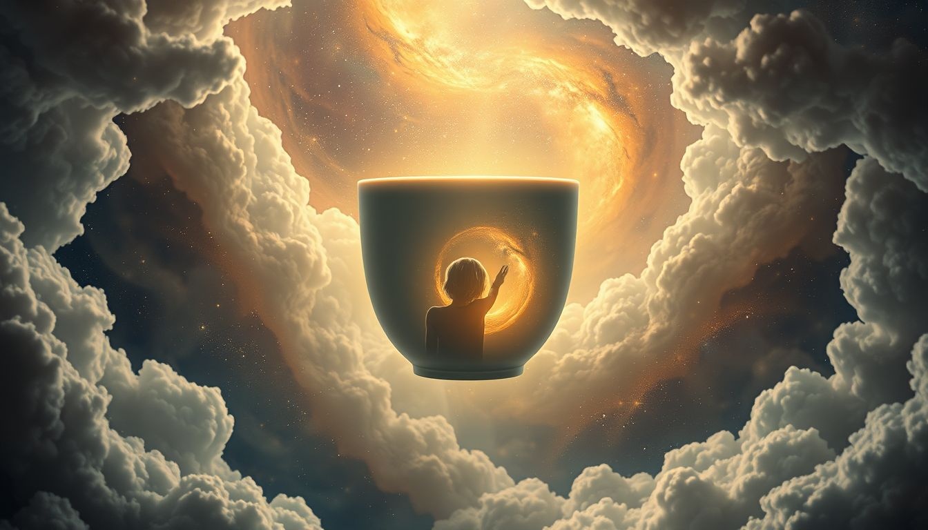 Kubek z pływającym przedmiotem symbolizuje ukryte emocje i intuicję.