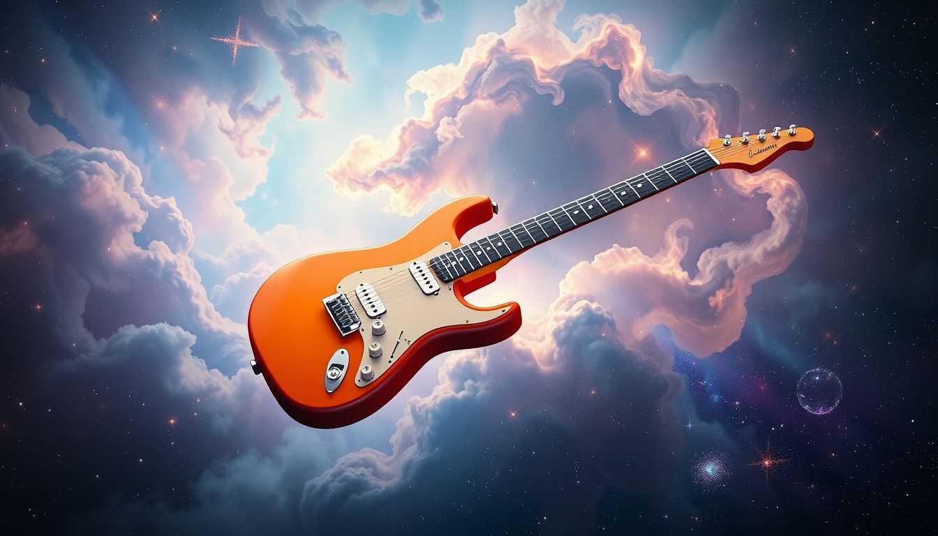Gitara elektryczna w nietypowym kolorze symbolizuje wyjątkową indywidualność.