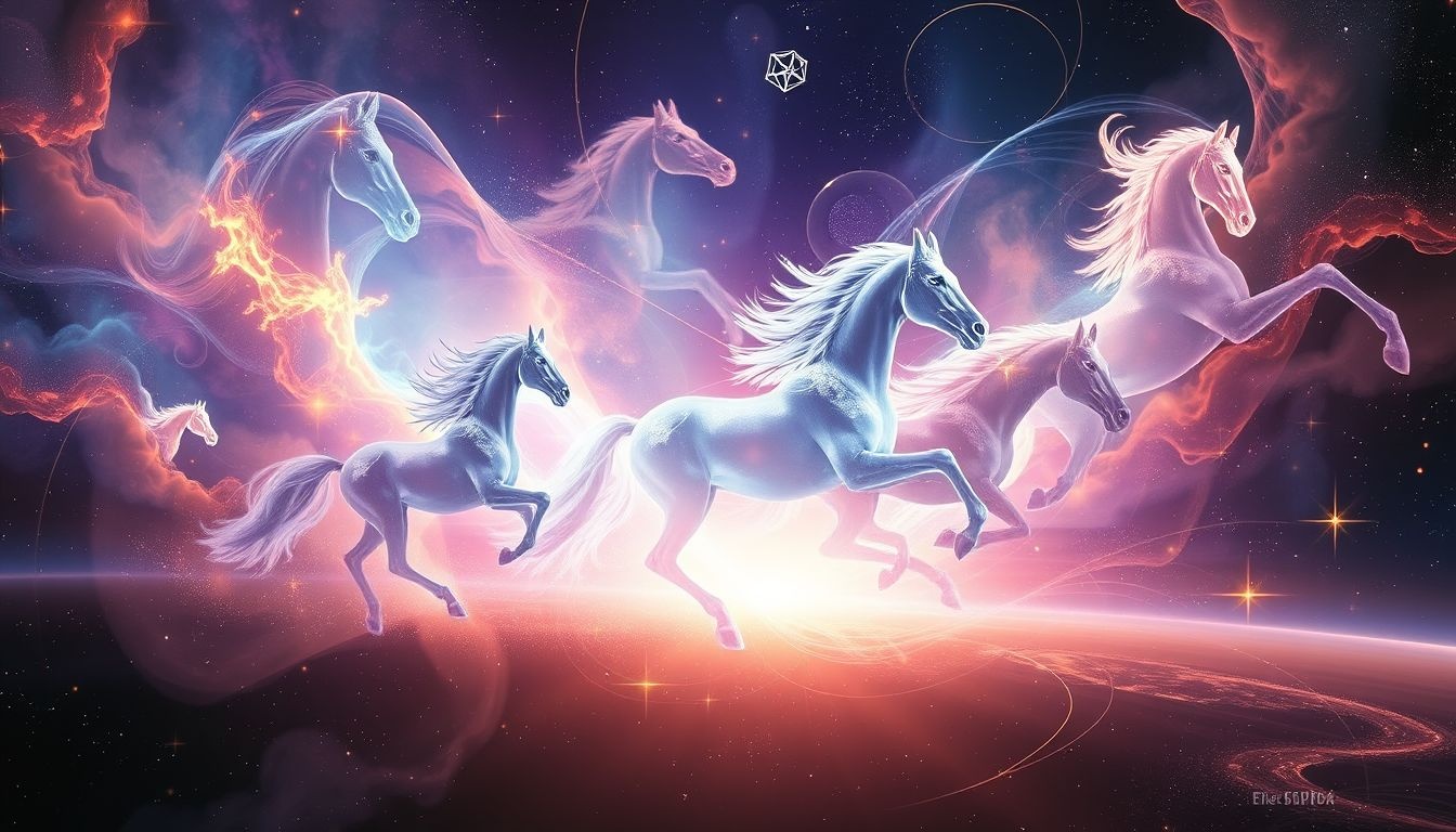 Konie symbolizują siłę i wytrwałość w dążeniu do celu.