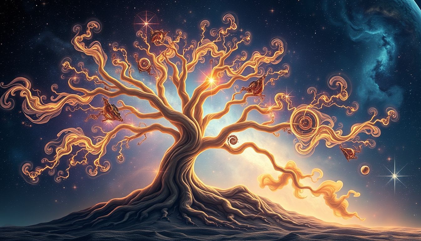 Drzewa symbolizują wzrost duchowy, stabilność i harmonię natury.