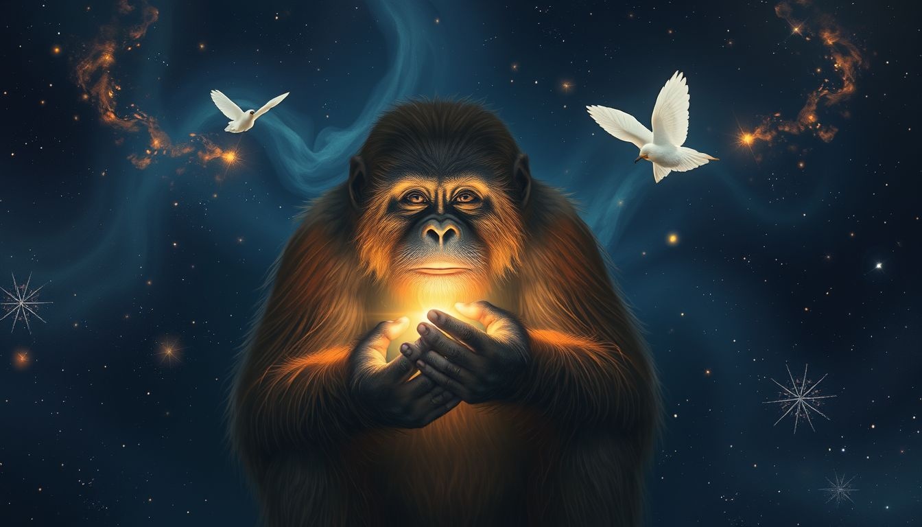 Orangutan symbolizuje mądrość i wsparcie w trudnych chwilach.
