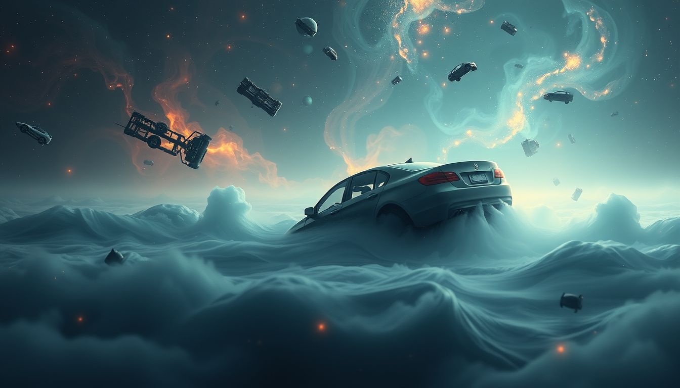 Tonący samochód symbolizuje utratę kontroli i zagubienie życia.