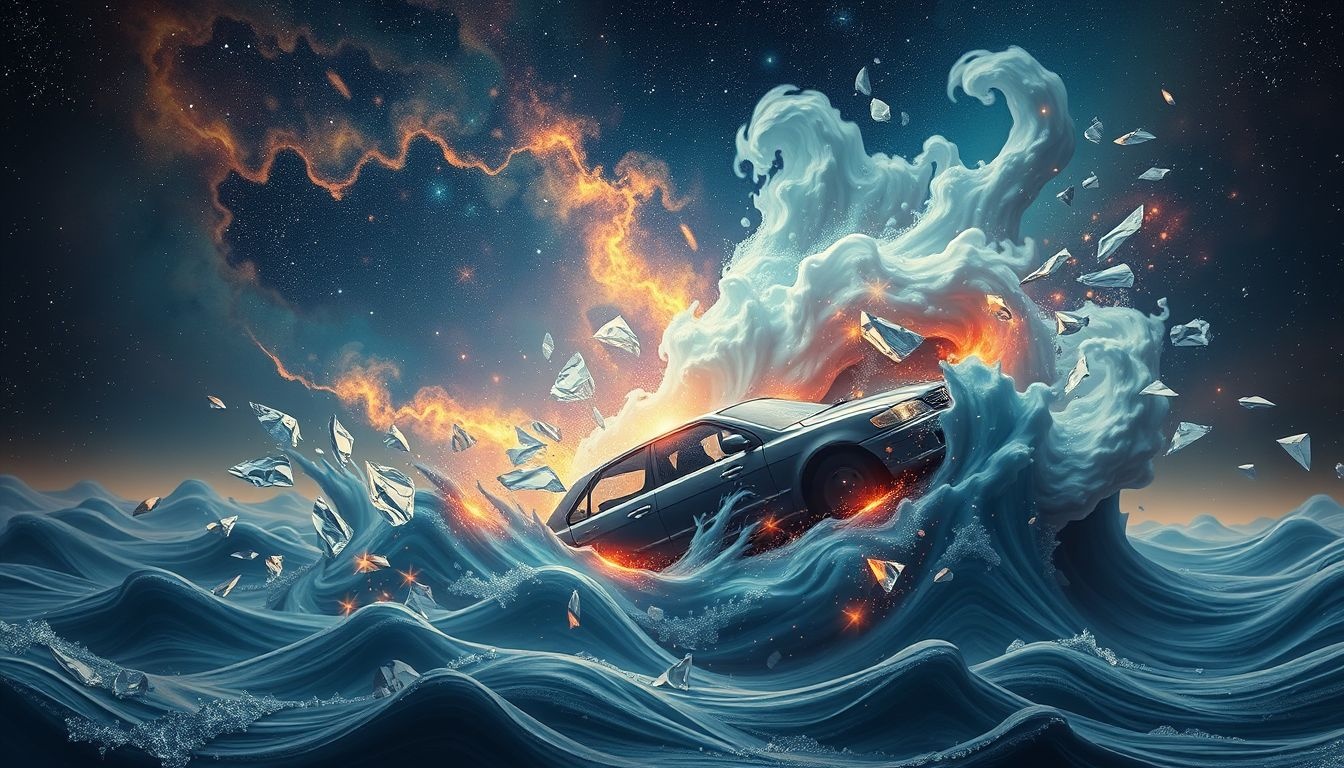 Tonący samochód symbolizuje utratę kontroli i narastający gniew.