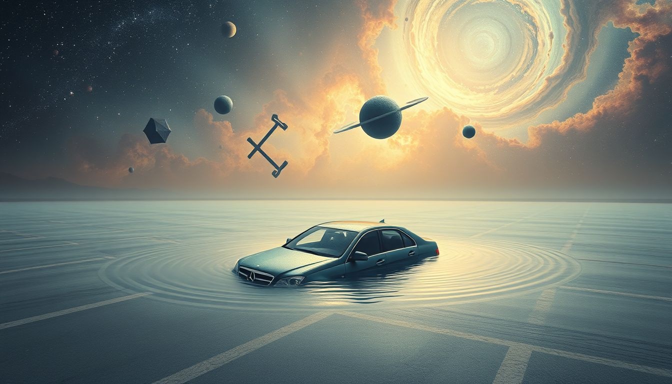 Tonący samochód symbolizuje zawodowe i społeczne trudności oraz stres.