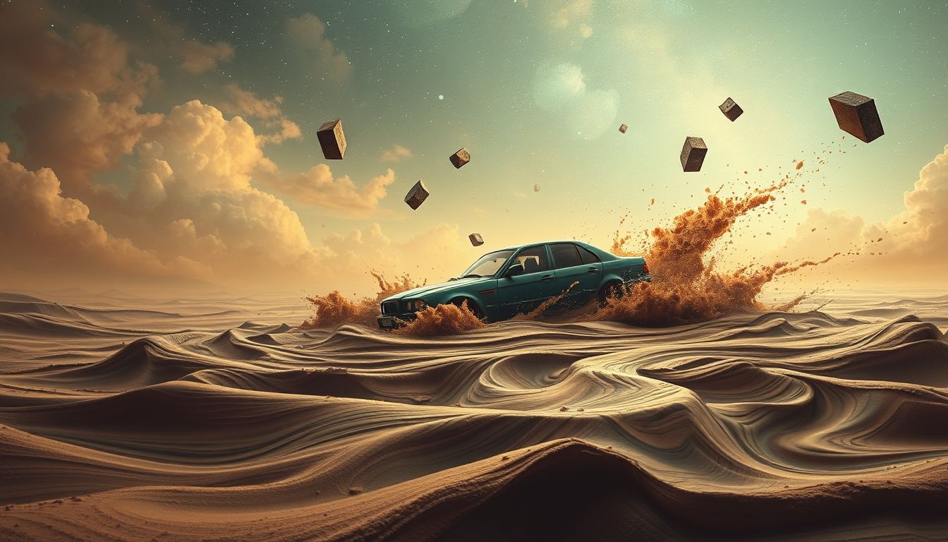 Tonący samochód symbolizuje utknięcie w życiowych trudnościach.