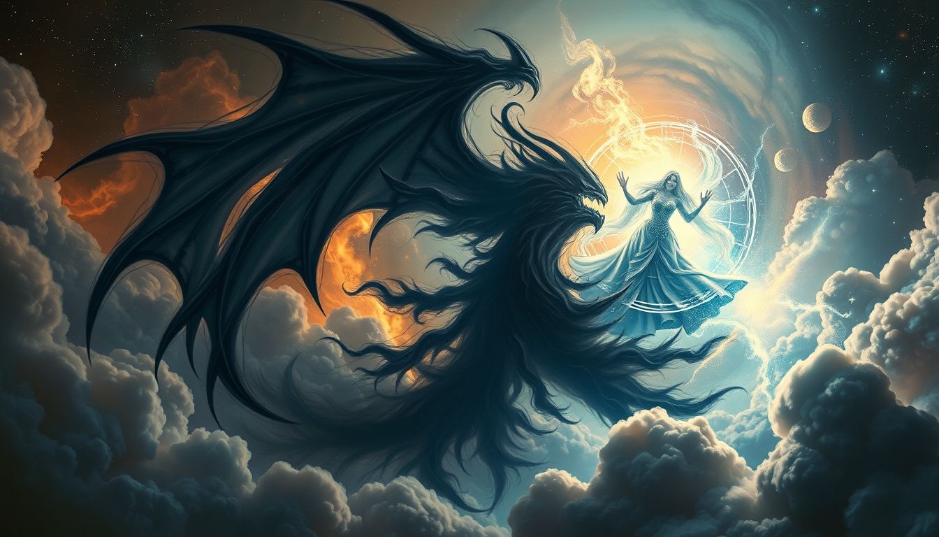 Walka z demonem symbolizuje wewnętrzne zmagania i przezwyciężanie lęków.