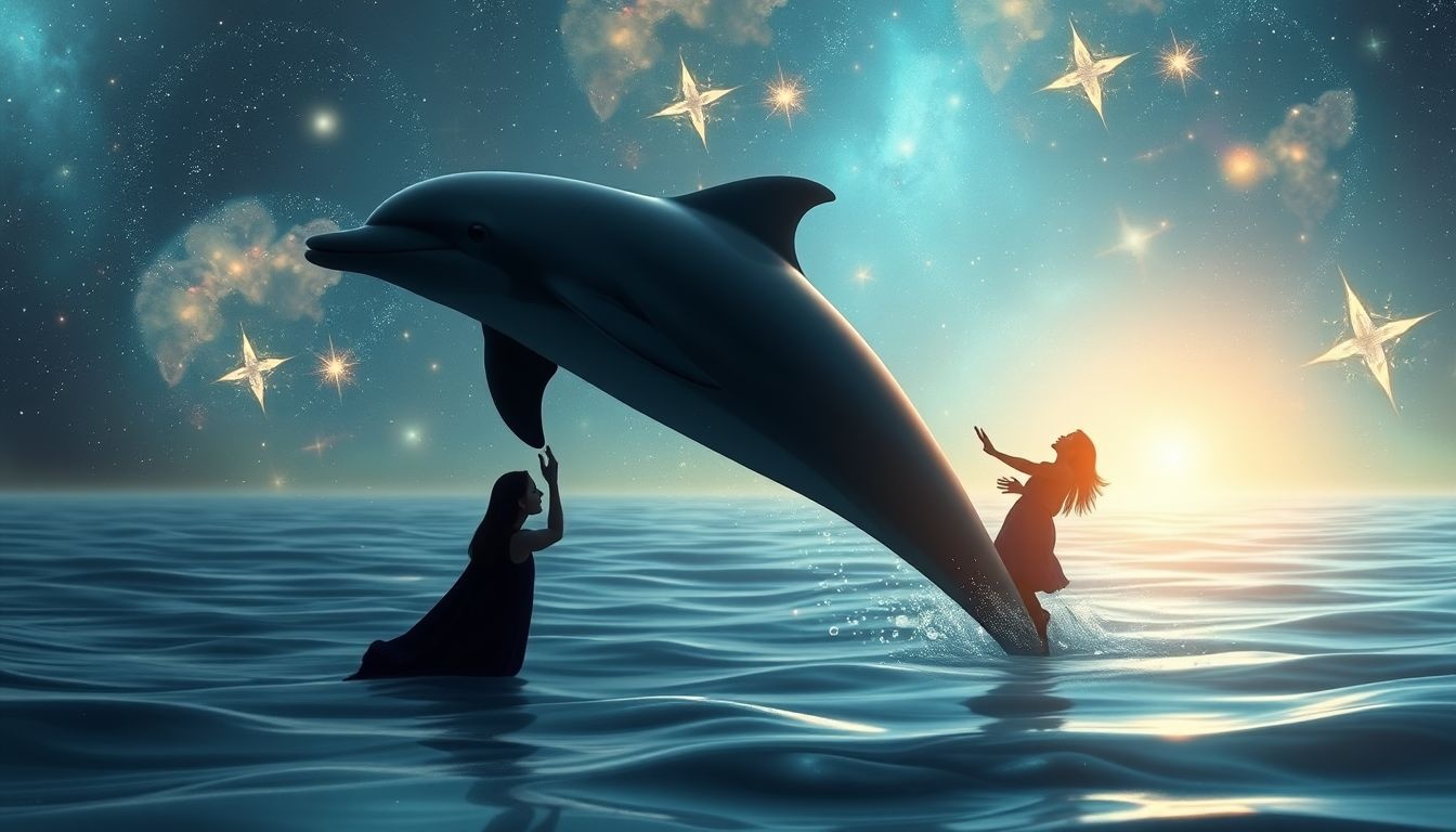 Delfin ratujący symbolizuje ochronę i wsparcie w trudnych chwilach.