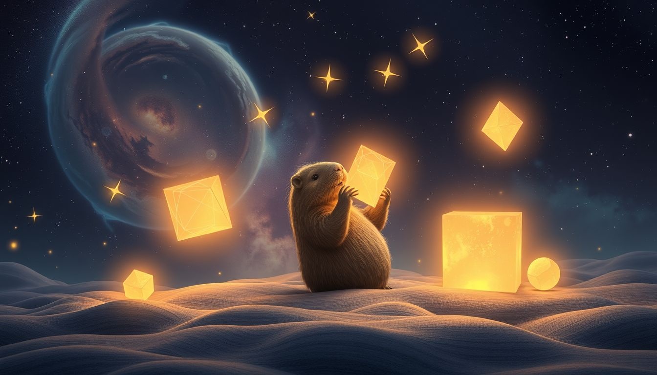 Kapibara budująca symbolizuje tworzenie stabilności i nowych fundamentów.