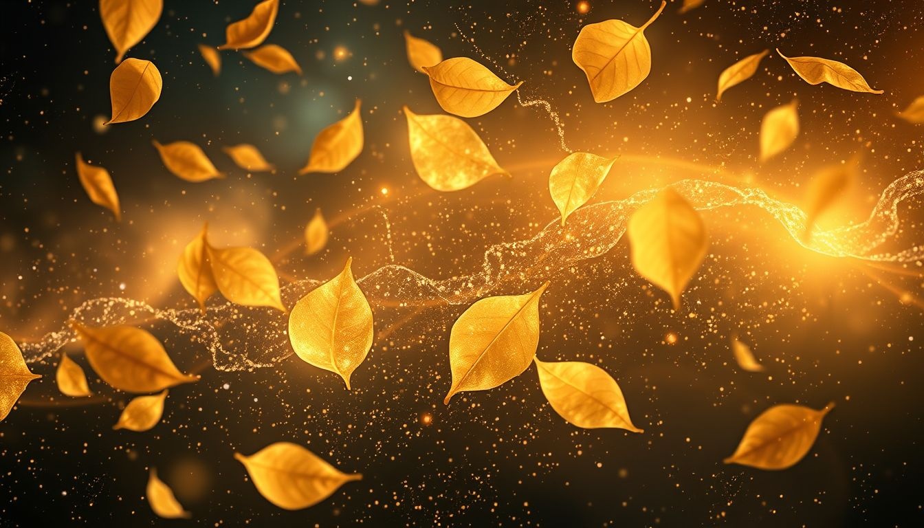 Spadające liście symbolizują naturalny cykl życia i odrodzenia.