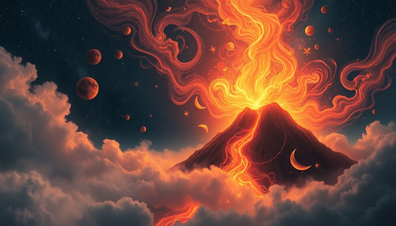Erupcja stożka wulkanicznego symbolizuje gwałtowne ukryte emocje.