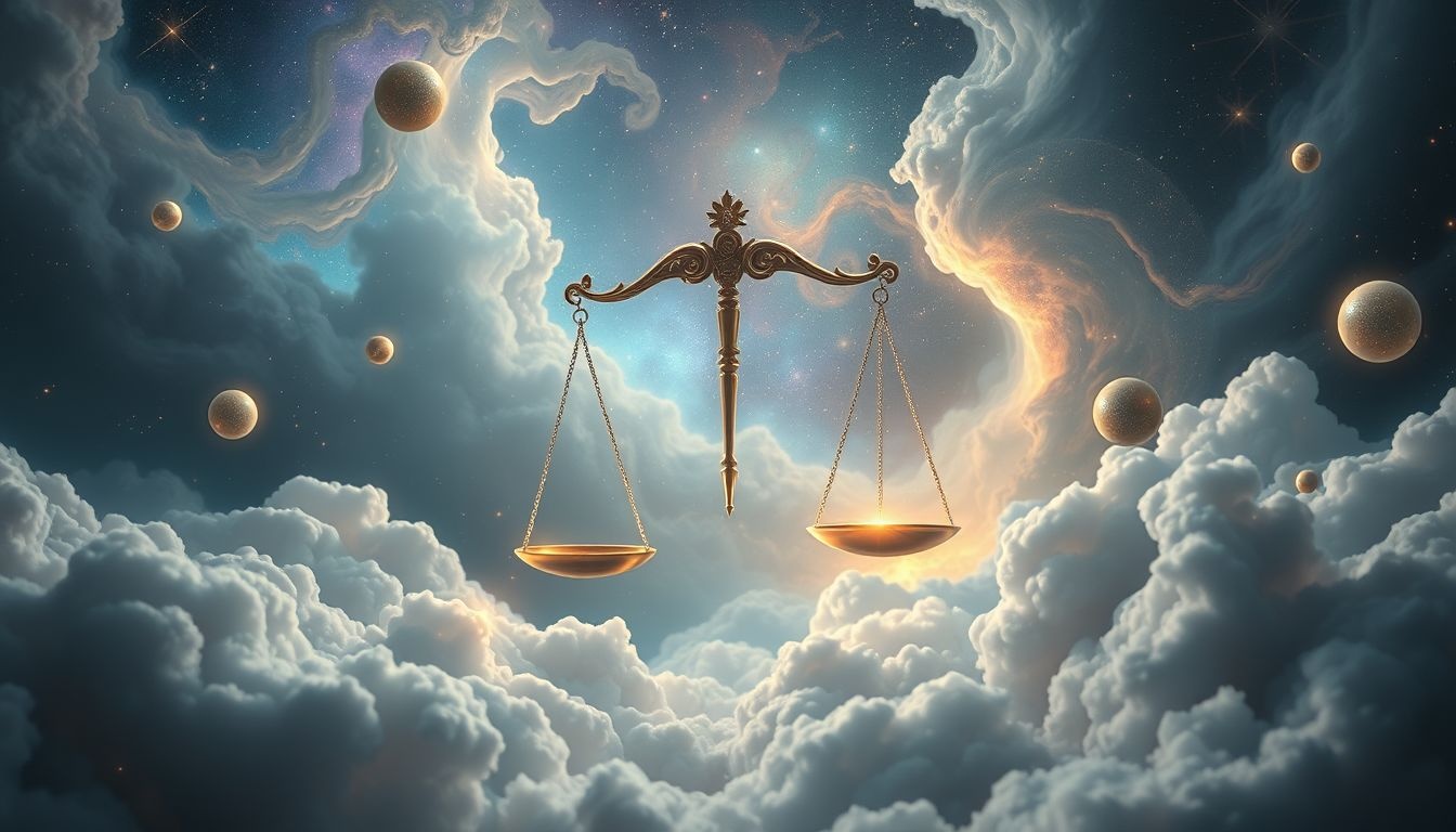 Szalka wagi symbolizuje równowagę między sprawiedliwością a osądem.