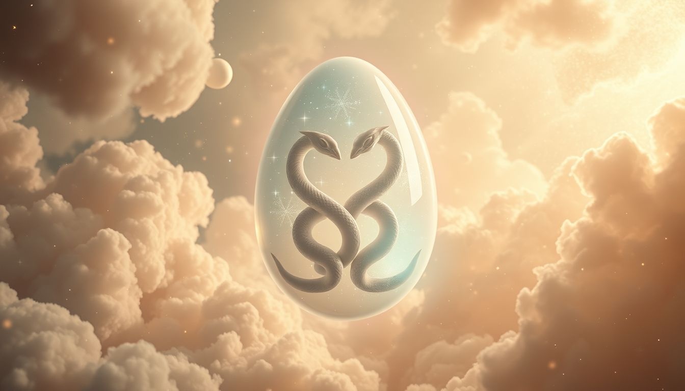 Wąż dwugłowy w jajku symbolizuje ukryte konflikty i dualizm.