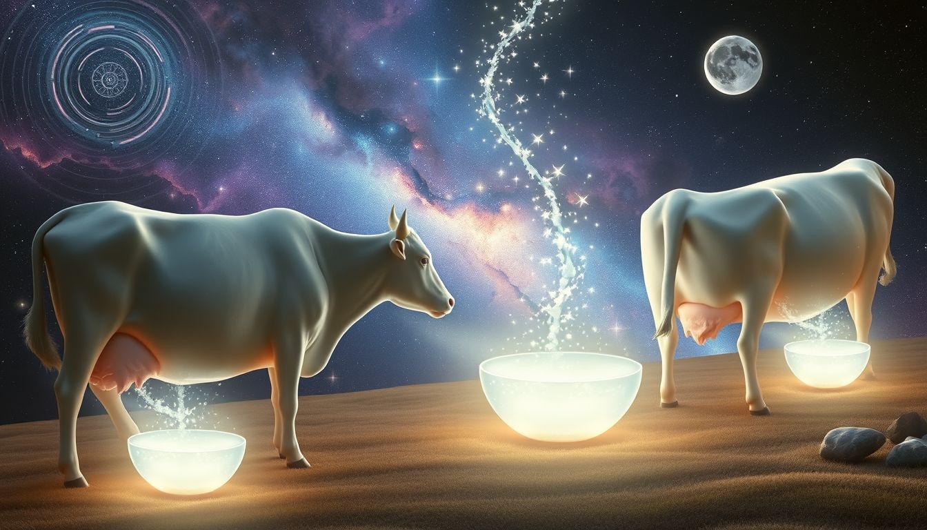 Dojenie krów symbolizuje zyski i obfitość w życiu.